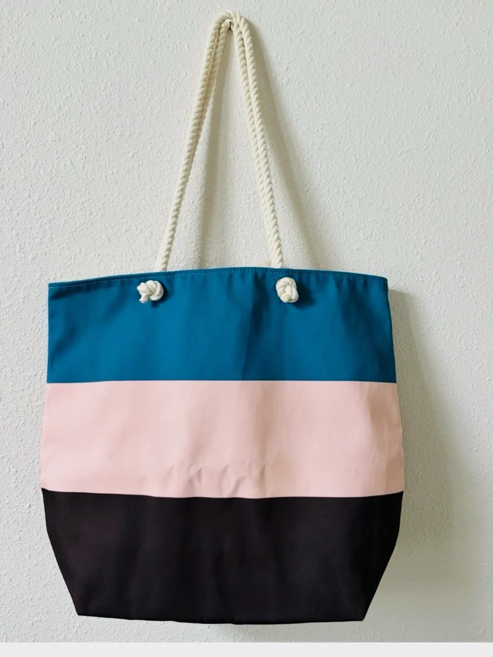 Four Seasons Colorblock Tote Bag in Teal, Pink & Black - Picture 2 of 3